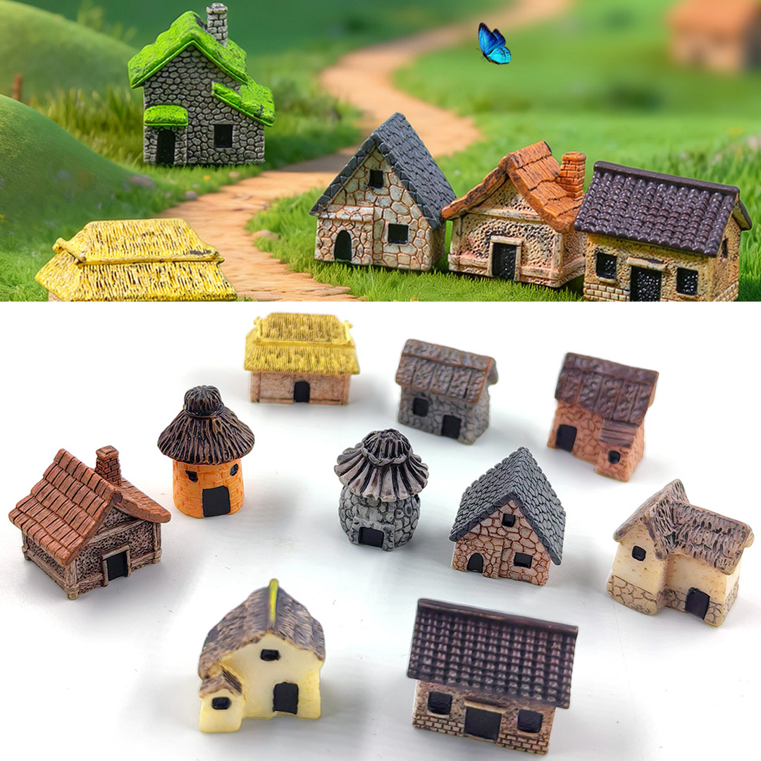 Tech House Accessories - 10 ชิ้น รูปปั้นบ้านขนาดเล็กใหม่ งานฝีมือเรซิน DIY ตกแต่งบ้าน