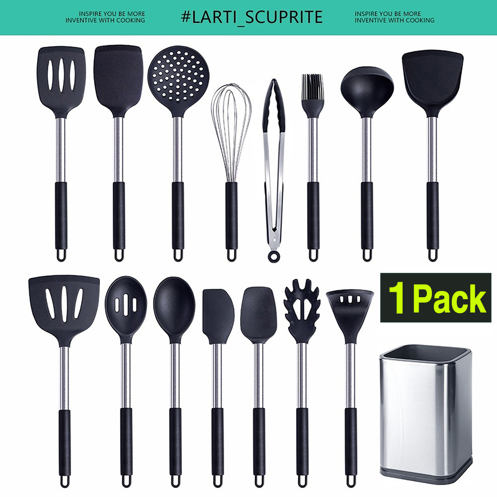 Hi Tech Kitchen Accessories - 1-Pack ซิลิโคนเครื่องครัวทําอาหารอุปกรณ์ครัว Spatula Turner ทนความร้อนซุปช้อนพาสต้า Colander