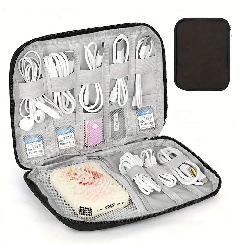 Tech Accessories For Travel - กระเป๋าจัดระเบียบสายเคเบิลสำหรับเดินทาง 1 ชิ้น กล่องใส่อุปกรณ์อิเล็กทรอนิกส์แบบหลายช่องสำหรับสายเคเบิลและที่ชาร์จ - กระเป๋าใส่อุปกรณ์เทคโนโลยีแบบพกพาสำหรับสำนักงาน