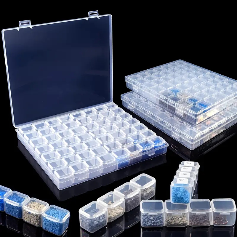 Tech Accessories Box - กล่องเก็บลูกปัดพลาสติกแบบกริด 28/56 ช่อง กล่องใสสำหรับเก็บลูกปัดเพชร งานประดับตกแต่งเล็บ อุปกรณ์