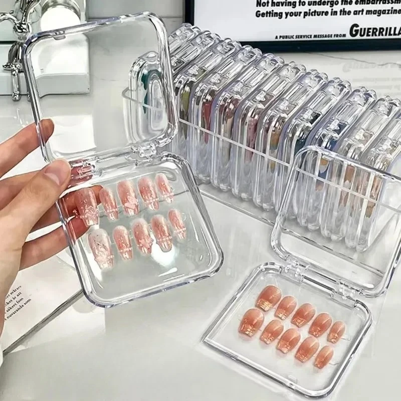 Tech Accessories Box - กล่องอะคริลิคใสสำหรับเก็บเล็บปลอมแบบกดติด 10 ชิ้น พร้อมแผ่นกาว กล่องใส่เล็บใส กล่องใส่เครื่องประดับ