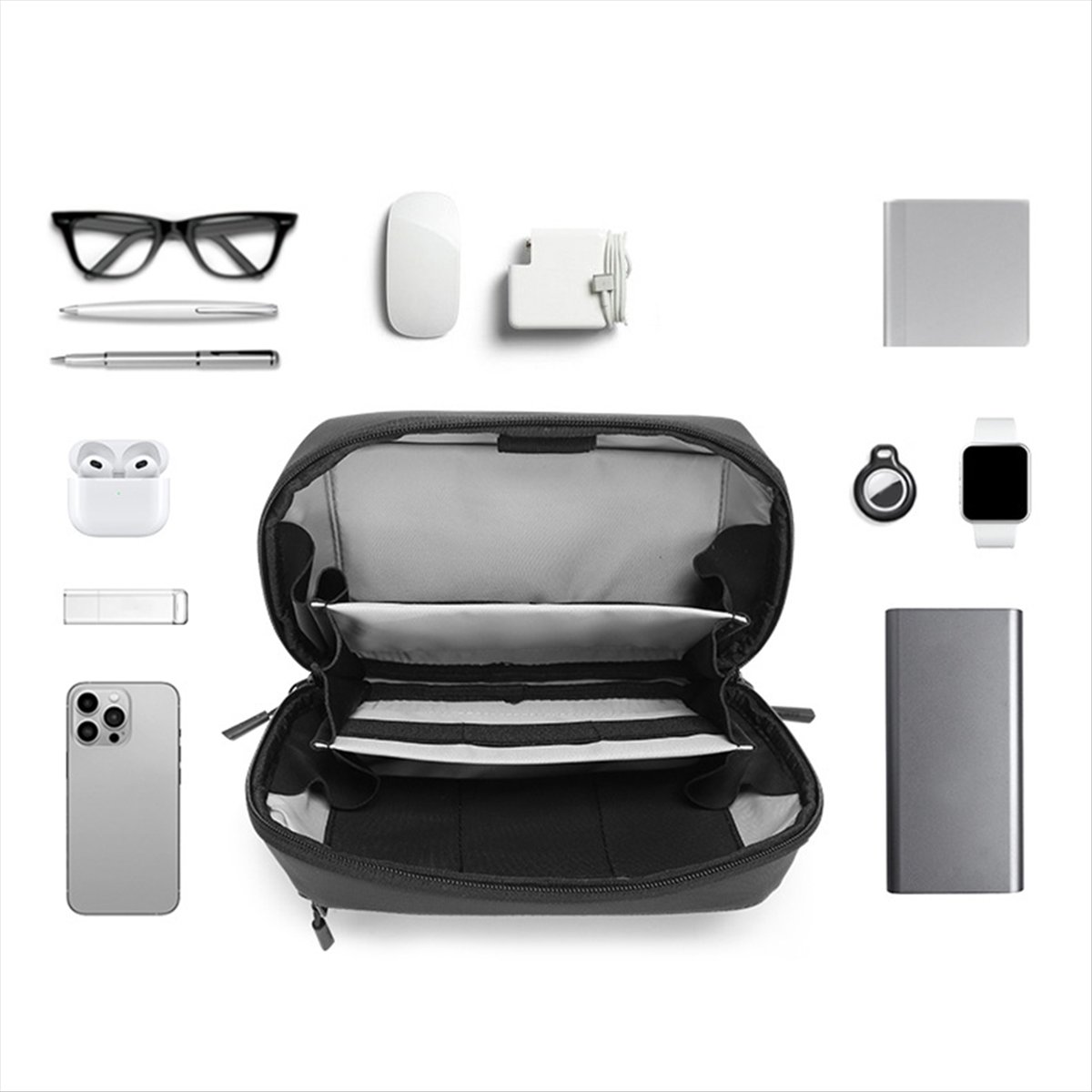 Tech Accessories For Travel - ☶ ❈ ＊ ♥ AC1578-กระเป๋าอุปกรณ์กันน้ำแบบหลายชั้น กระเป๋าจัดระเบียบอุปกรณ์พกพาสำหรับจัดเก็บสายชาร์จและอุปกรณ์